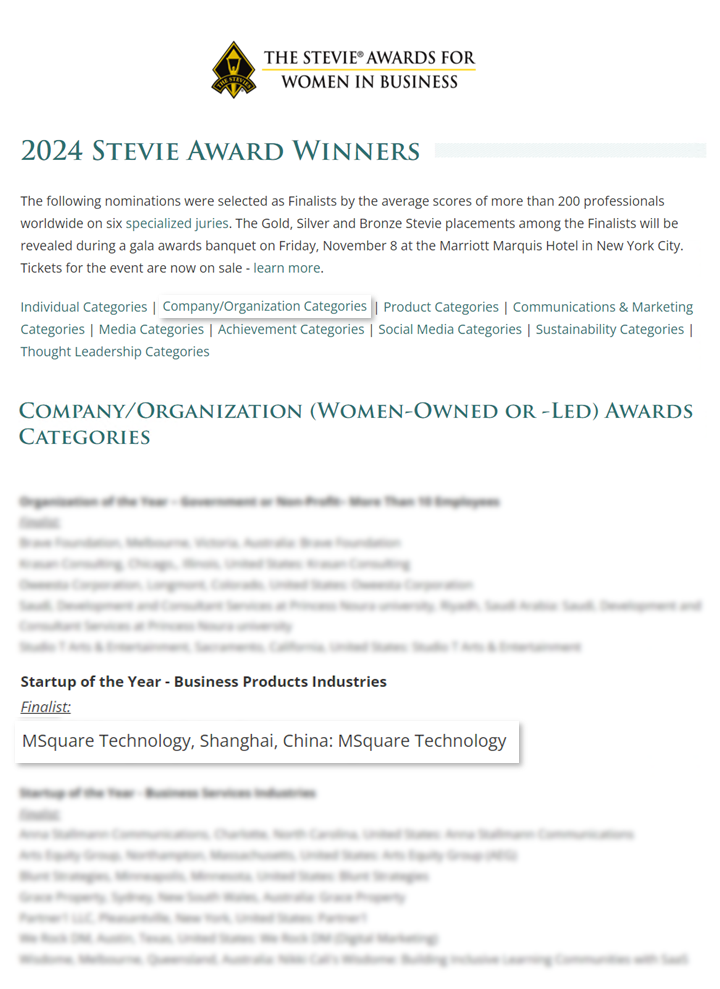 MSquare Technology is a Finalist for the 2024StevieAwards!